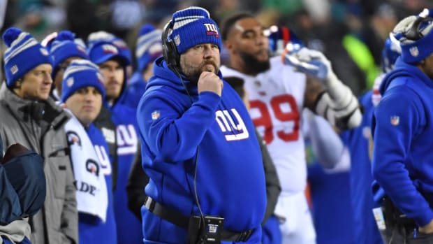 Jan 21, 2023; Philadelphia, Pennsylvania, USA; New York Giants head coach Brian Daboll looks on during the fourth quarter against the Philadelphia Eagles during an NFC divisional round game at Lincoln Financial Field.
